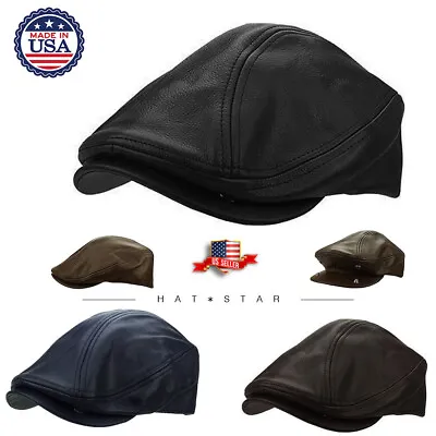 [Made In USA] 100% Genuine Leather Upper Top Ascot Newsboy Ivy Hat Cap • $23.99