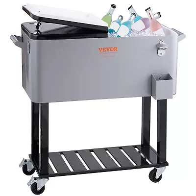 VEVOR Patio Cooler Cart 80Qt Outdoor Rolling Ice Chest Bin On Wheels W/ Shelf • $139.99