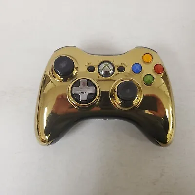 $26.99 • Buy Microsoft XBOX 360 OEM Wireless Controller Gold Chrome 1403 Tested Working
