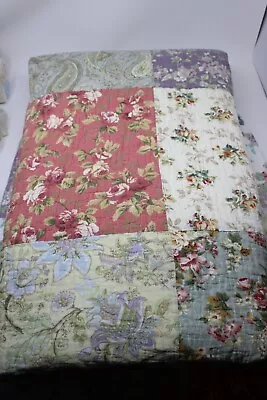 Vintage Patchwork Quilt  XL King 118 X 112 Reversible Farmhouse Colorful Soft • $115