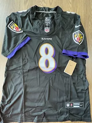 Baltimore Ravens Football #8 Lamar Jackson FUSE Jersey Black - Size Mens Large • $49.99