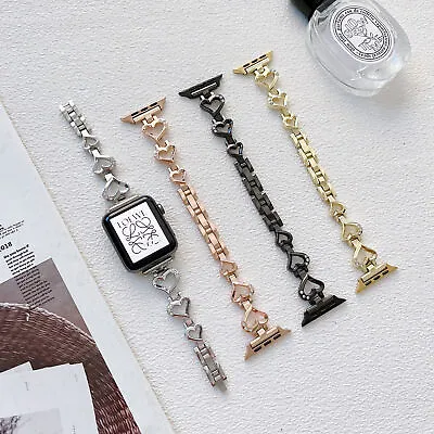 Heart Diamond Band Metal Strap For Apple Watch Series SE 7 38 40 41 42 44 45 Mm • £8.99