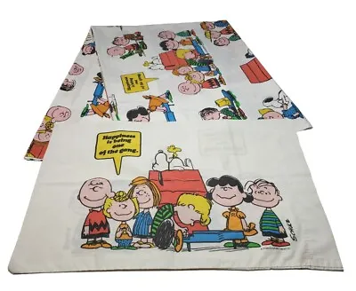 Vintage Peanuts Snoopy Charlie Brown Pillow Case & Twin Bed Sheet Set Happiness  • $35