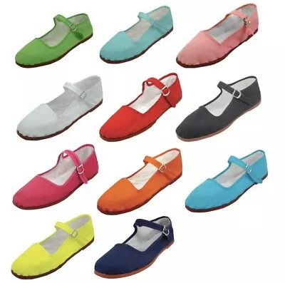 New Womens Cotton Mary Jane Shoes Flat Slip On Ballet Sandals Colors Sizes 5-11 • $9.99