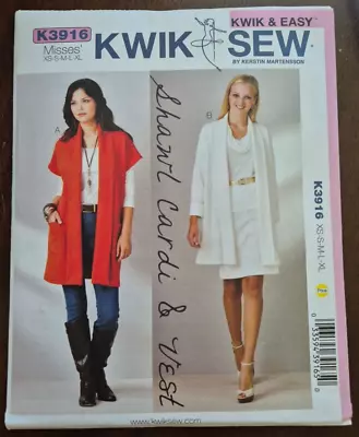 Kwik Sew K3916 Sewing Pattern Womens Cardigan & Vest Size XS-S-M-L-XL UNCUT • $10