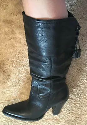 White Mountain Black Leather Mid Calf Heeled Boots 7.5M Beautiful! • $39.20
