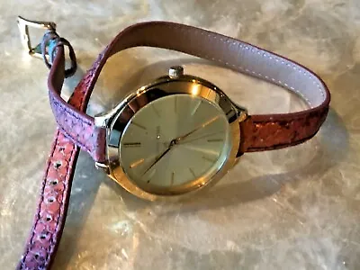Michael Kors MK2390 Women”s 41mm Gold Tone Watch On Reptile Double Wrap Strap • $85.50