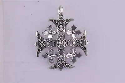 Sterling Silver 43mm X 40mm Ornate Oxidized Gothic Maltese Cross 900 Pendant • £36.19