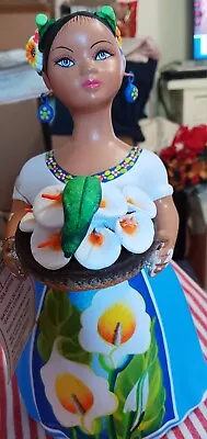 Najaco Lupita Ceramic Doll #9 Blue Dress W/Flower Basket Gorgeous Face/Eyes  • $15.99