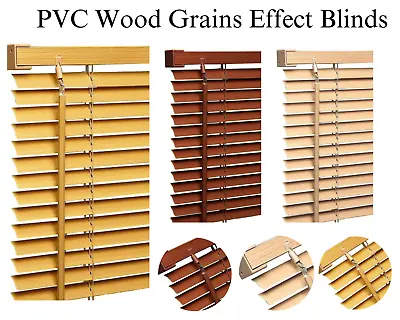 Wooden Grain Effect Venetian Window Blinds Curtains Trim-able Blind Shutter • £31