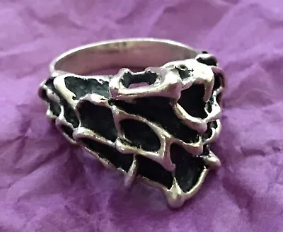Rare 925 Sterling Silver Custom Handcrafted Molten Web Size 7 Art Deco Mod Ring • $36.95