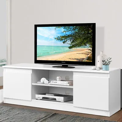$154.95 • Buy Entertainment Unit Stand TV Cabinet Multimedia Storage With Middle Shelves White