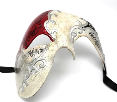 Quality Red & Silver Half Face Phantom Musical Notes Masquerade Mask  • £17.99
