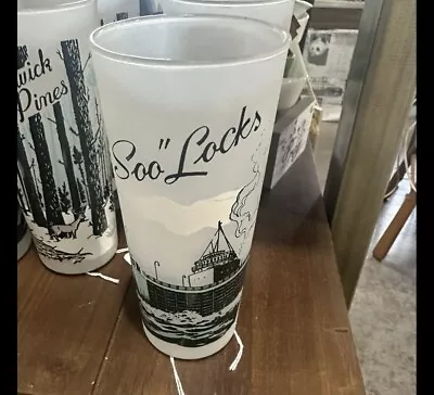 Set Of 2 1950's Mackinac Bridge Soo Locks Frosted Glass MICHIGAN TUMBLERS • $25.90