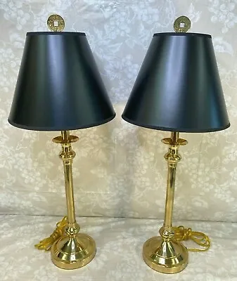 Pair Of Boudoir Lamps Brass Look Bases W/ Black & Gold Shades Unbranded Work! • $195.30