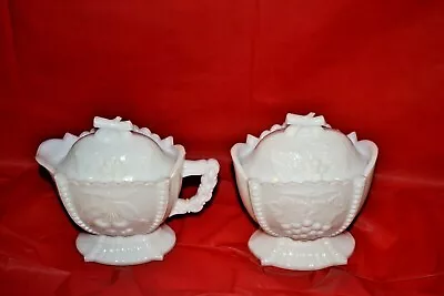 Vintage HOBNAIL Milk Glass Sugar And Creamer Bowl With Lids - Very Very Rare! • $8.80