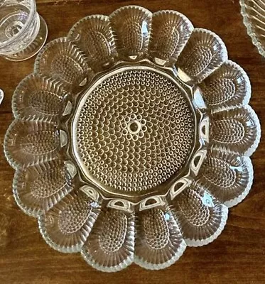 Vintage Clear Indiana Glass Deviled Egg Platter Plate Holds 15 Eggs • $18.99