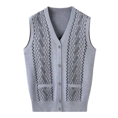 Retro Men Knitted Cardigan Tank Tops Sweater Jumper Sleeveless V Neck Argyle Top • $24.99