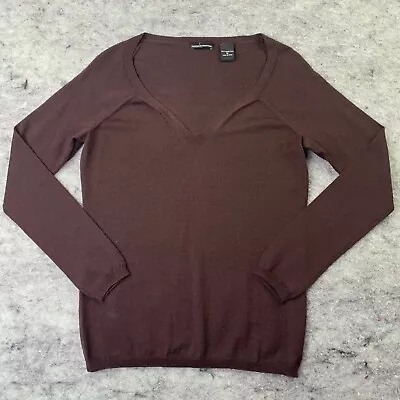 Moda International Womens Sweater Medium Brown V-Neck Merino Wool Pullover • $21.95