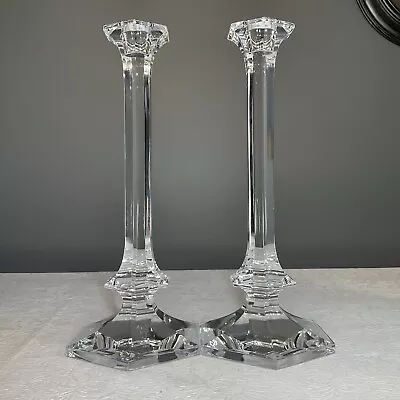 2 Val St Lambert Crystal Candle Holders 11.25” Elysee Candlesticks Signed • $60