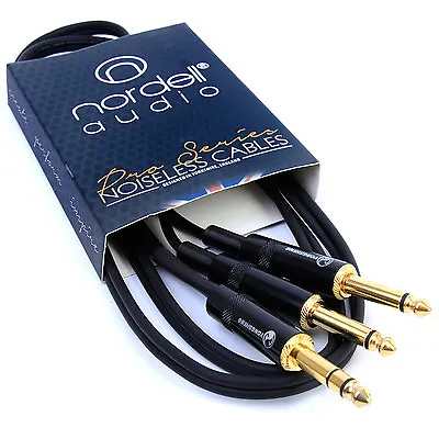 1 X Stereo 1/4  Inch Jack Plug To 2 X 1/4  Mono Jack Plugs Lead Cable 1.5m • £8.95