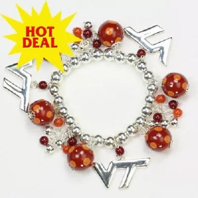 Virginia Tech Hokies Silver Stretch Bracelet NCAA Jewelry Women's Gift • $12.49