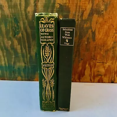 LEAVES OF GRASS & Selections From Walt Whitman Poems 2 Antique Hardcover Books • $18.50