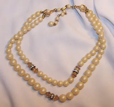 Vintage Beaded Crystal Rhinestone Faux Pearl Necklace-2 Strands-Light Weight • $7.99