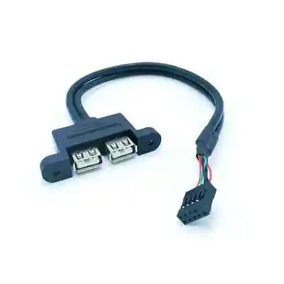 9Pin Motherboard Internal To Dual 2 Ports USB 2.0 A Female Panel Mount Cable • £4.95