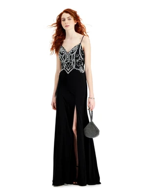 $27.99 • Buy SAY YES TO THE Womens Black Spaghetti Strap Full-Length Shift Dress Juniors 34