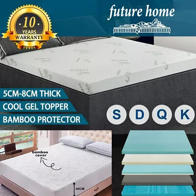 100% WATERPROOF Bamboo Cover Memory Foam Mattress Topper Underlay 8CM Pad Mat • $11.95