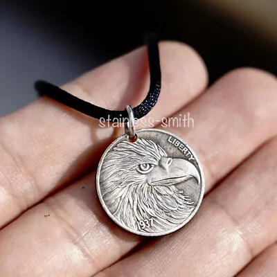 Mens Womens Small Vintage Sterling Silver Plated Bald Eagle Pendant Necklace Set • £18.33