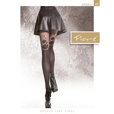 New Collection Fiore  ADANA  Patterned Tights 40 Denier Mock Suspender Tights • $6.08