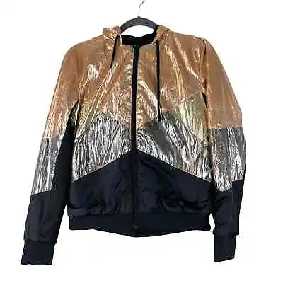 Scotch & Soda Metallic Jacket Womens XS Black Pink Full Zip Hooded  Mesh • $34.99