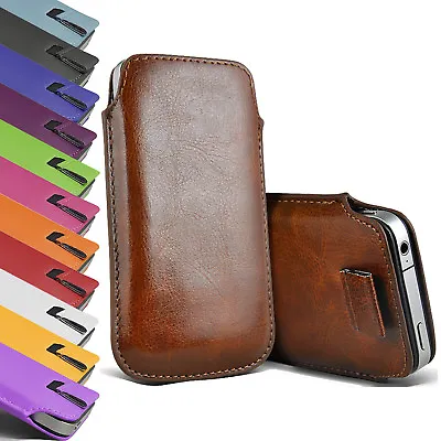 Premium Leather Pull Tab Case For Apple IPhone XS Ultra Slim Pouch Cover X 8 7 6 • £3.98