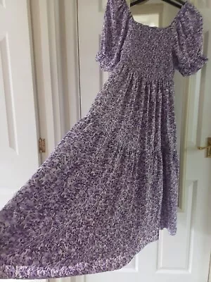 Purple Floaty Shirred  👗 Dress Super Stretchy Midi Petite Maxi 1XL 16 18 20  • £16