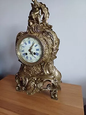 Large Rococo Style Antique French Samuel Marti Et Cei Brass  8 Day Mantel Clock • $684.81