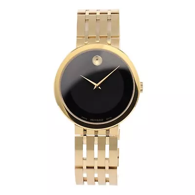 Movado Esperanza 39mm Black Dial Gold Tone Steel Quartz Men's Watch 0607059 • $450