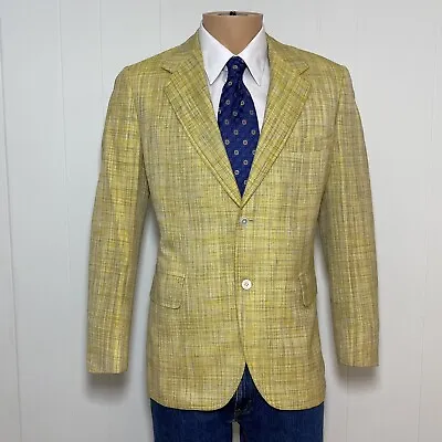 Vtg Arthur L Johnson Blazer Mens 40 Yellow Gray Linen Slub Union 2 Button Jacket • $62.97