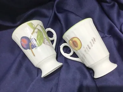 2 VILLEROY & BOCH CASCARA Footed MUGS Plum Motif NEVER USED! New! EXCELLENT! • $39.99