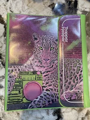 Retro 90s Style Mead Trapper Keeper Notebook Green & Pink Neon Leopard ~ School • $10.90
