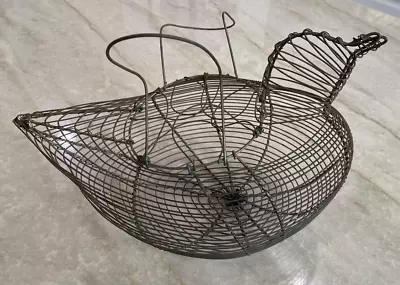 Vintage Hen Chicken Wire Egg Gathering Basket With Handles-Rustic Farmhouse Chic • $9.99