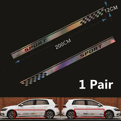 $17 • Buy 2Pcs Colorful Laser Reflective Car Side Body Vinyl Decal Stripe Graphics Sticker