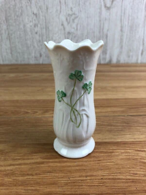 £9.99 • Buy Belleek Ireland Miniature Shamrock Bud Vase 4  Tall 