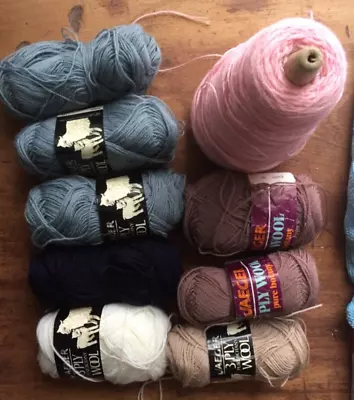 Knitting Yarn Bundle: Blues Creams Pinks Vintage 3ply Wool Mostly Jaeger RARE • £19.99