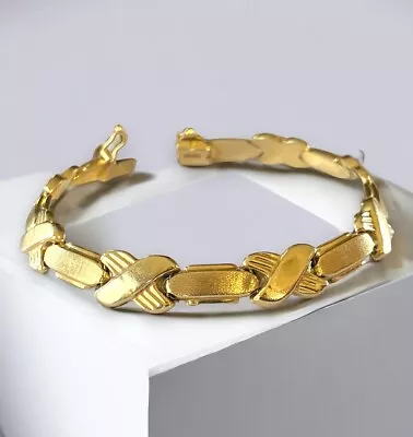 Pretty Vintage (585) 14k Yellow Gold 9mm Wide XOXO Link 7.5” Bracelet! • $625.50