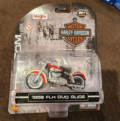 Maisto Harley Davidson Motorcycle 1958 Flh Duo Glide 1:24 With Bar & Shield New • $14.99