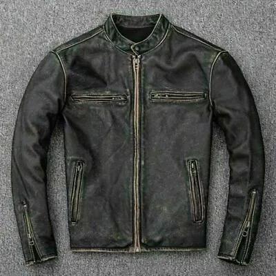 Men’s Motorcycle Biker Vintage Distressed Black Faded Real Leather Jacket • $105.99