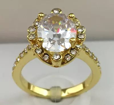 Charter Club Ring GoldTone Oval Halo W/Faceted Crystal Cubic Zirconia Size 6 NEW • $12.99