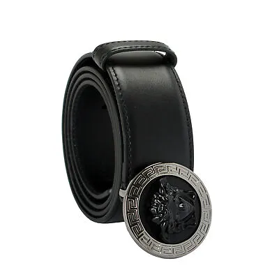 Versace Black 100% Leather Metal Buckle Decorated Medusa Belt US 38 IT 95 • $319.99
